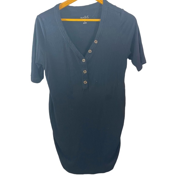 Isabel Maternity Black Ribbed V Neck Top with Button Detail - Picture 1 of 6